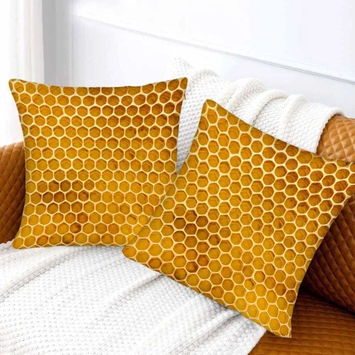 Miniatura 2 de Juego de 2 fundas de almohada de panal de abeja de 18 x 18 pulgadas, color amarillo miel, abstracto, fundas de almohada cuadradas de terciopelo