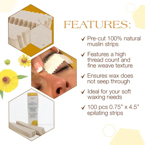 Miniatura 4 de GiGi Tiras de depilación para depilación y depilación, muselina natural pequeña, 100 tiras depiladoras