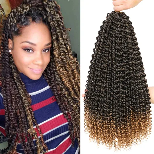 Miniatura 62 de Dansama - 7 paquetes de extensiones de cabello trenzado ondulado Passion Twist, extensiones de cabello de trenzas con ganchillo estilo mariposa, #1B