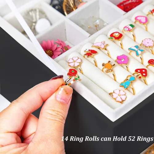 Miniatura 193 de Joyero de pendientes para mujeres y niñas, organizador de aretes de 5 capas, caja organizadora de joyas blanca con candado, collares y aretes