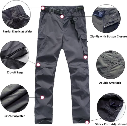 Miniatura 3 de Pantalones de senderismo para hombre, convertibles, con cremallera, para exteriores, de secado rápido, ligeros, para pesca, viajes, safari