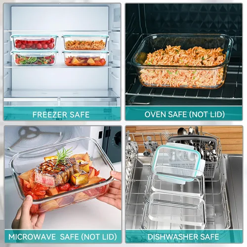 Miniatura 4 de GEHE Paquete de 4 recipientes grandes de vidrio de almacenamiento de alimentos de 52 onzas con tapas, recipientes de vidrio para preparación