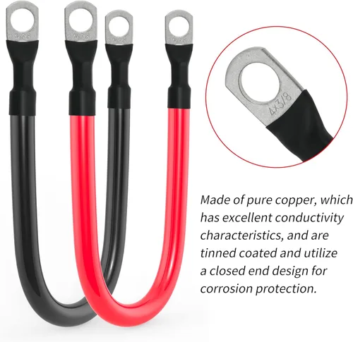 Miniatura 3 de Cable de batería 4 AWG calibre 4AWG de cobre puro con terminales de 3/8 pulgadas en ambos extremos, juego de cables para inversor de energía