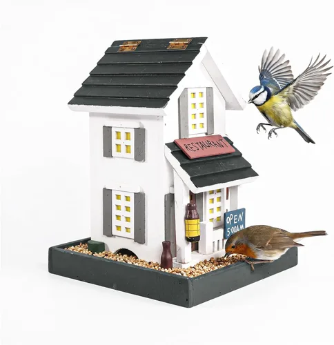 Miniatura 11 de MEWANG Comedero colgante para pájaros al aire libre, casa decorativa de madera para pájaros sin cámara para colibríes, cardenales y pájaros azules