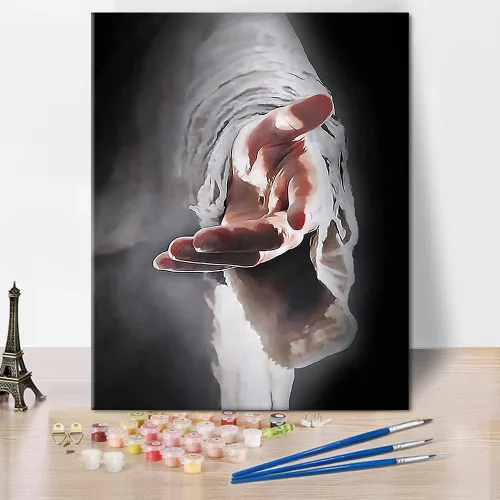TUMOVO Pintura por números para adultos y niños – Kit de pintura al óleo cristiana de Jesús Religión Dios – "Give Me Your Hand", regalo para