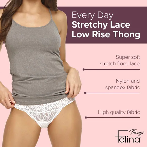 Miniatura 2 de Felina Tangas para mujer, paquete de 6 unidades, encaje floral súper elástico, ropa interior para mujer con refuerzo de algodón y ajuste suave