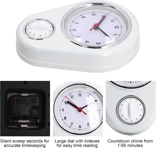 Miniatura 9 de Tyenaza Reloj de pared retro con temporizador de cocina de 9 pulgadas, multifuncional, innovador reloj de cuarzo de operación silenciosa