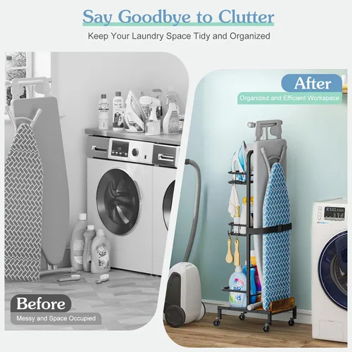 Miniatura 9 de Soporte para tabla de planchar, soporte para plancha y tabla de planchar sin montaje en la pared, carrito de organización y almacenamiento