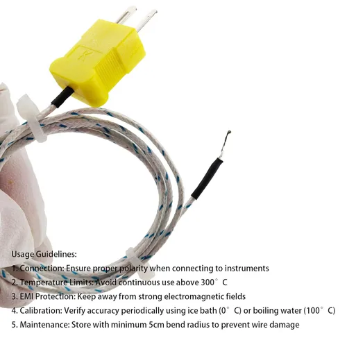 Miniatura 5 de 4 sondas de termopar tipo K de 1 M, sensor de temperatura de termopar tipo K con mini conector, rango de medición de línea de detección
