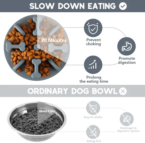 Miniatura 5 de Cuencos para perros de alimentación lenta, rompecabezas antiasfixia de silicona suave, alimentador lento, antideslizante para comer lentamente, Gris