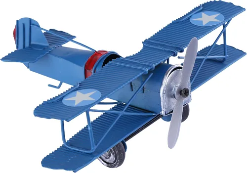 Vintage Retro Metal forjado Hierro Biplano Avión Modelos de artesanía – Accesorios para fotos Decoración del hogar/Adorno/Recuerdo (azul)