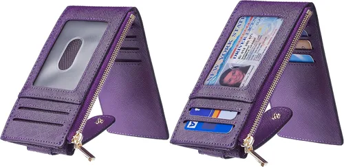 Miniatura 2 de Chelmon Billetera delgada con bloqueo RFID para mujer con bolsillo con cremallera púrpura profundo Minimalista