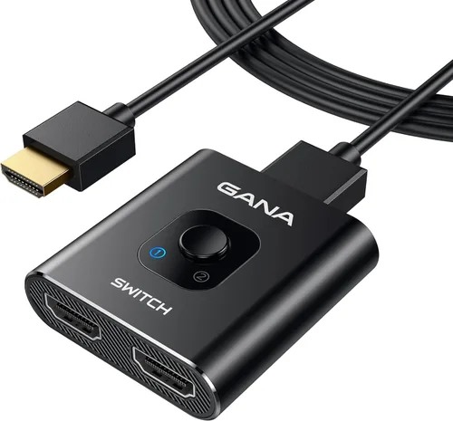 GANA - Conmutador HDMI aluminio bidireccional, con capacidad de 4K a 60 hercios y salida divisora de 2 en 1, hub HDMI 3D apto para Xbox, PS5/4/3,