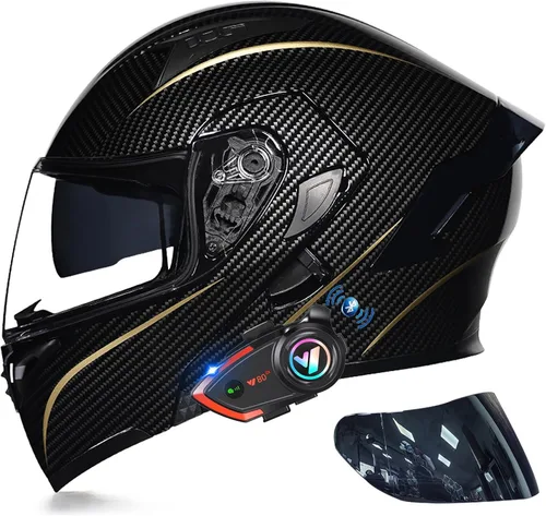 Miniatura 8 de Casco modular Bluetooth de doble visera para motocicleta, casco integrado abatible de cara completa, con Bluetooth impermeable que puede soportar