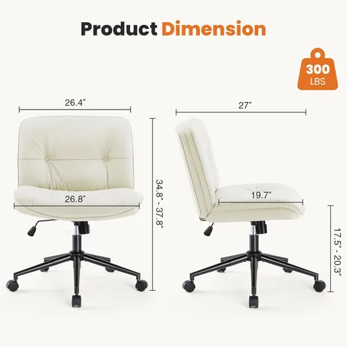 Miniatura 2 de Sweetcrispy Silla de Oficina Sin Brazos con Ruedas, Silla Amplia de Piernas Cruzadas, Sillas de Computadora Ajustables y Giratorias de Cuero