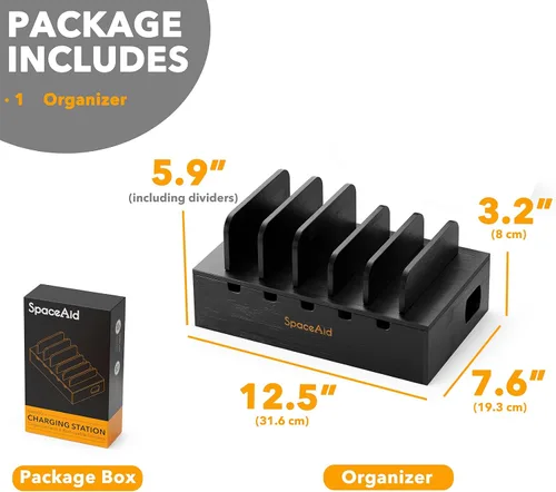 Miniatura 6 de Estación de carga SpaceAid de bambú para múltiples dispositivos, estaciones de acoplamiento para teléfono celular para múltiples laptops, tabletas