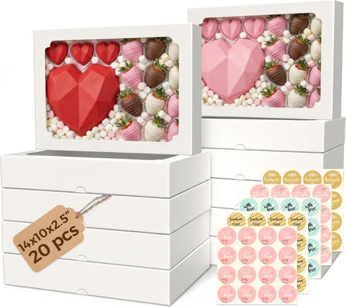 Miniatura 9 de 20 cajas de galletas con ventana de 12 x 8 x 2.5 pulgadas, cajas grandes de panadería, caja de regalo desplegable automática para postres, fresas
