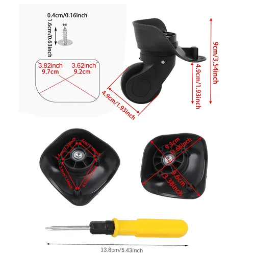 Miniatura 4 de 2 pares de ruedas de repuesto para equipaje 360 ruedas giratorias para maleta, color negro (W041-2)