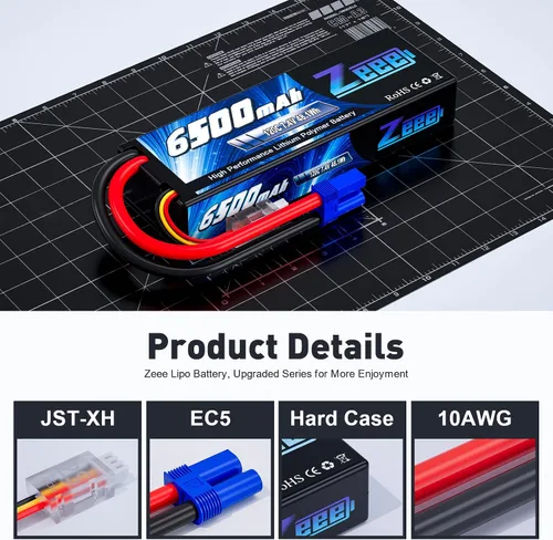 Miniatura 3 de Zeee 2S Lipo Battery 6500mAh 7.4V 120C Estuche rígido Batería de coche RC con conector EC5 para vehículos RC Truck Tank Truggy Boat Racing Hobby