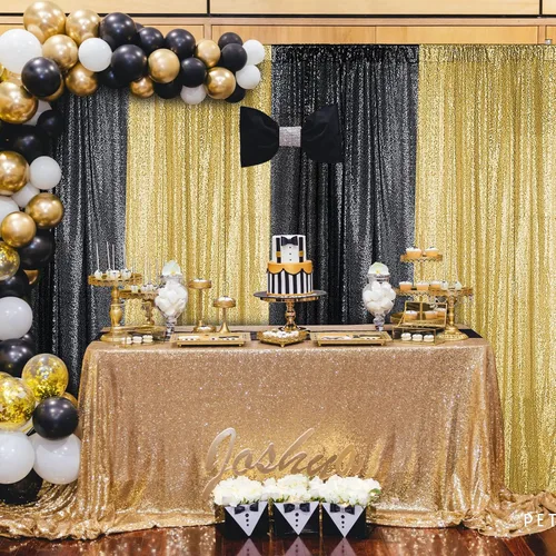 Miniatura 3 de Sugargirl - Cortina de lentejuelas dorada de 4 paneles de 2 x 8 pies, cortinas con purpurina dorada para fotografía, brillantes cortinas de fondo