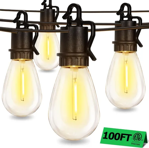 Miniatura 8 de Guirnalda de luces para exteriores de 100 pies con 35 ofertas de patio inastillables S14 bombillas Edison vintage E12, luces regulables de 2700 K