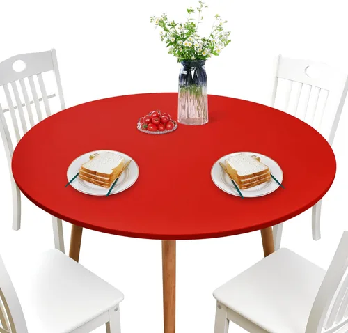 Miniatura 12 de NEWISHER - Funda para mesa redonda ajustable de spandex, mantel elástico con borde elástico negro para mesa de 60 pulgadas, apto para comedor