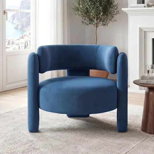 NOBPEINT Silla de barril de acento moderna de mediados de siglo, sillón tapizado redondo con respaldo abierto, para sala de estar, dormitorio, Azul