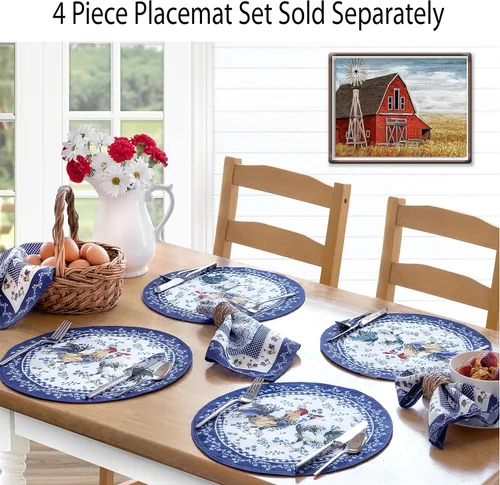 Miniatura 8 de Home Bargains Plus Mantel rectangular de tela, 52 x 70 pulgadas, gallo azul provenzal, resistente a las arrugas, el agua y las manchas, color granja
