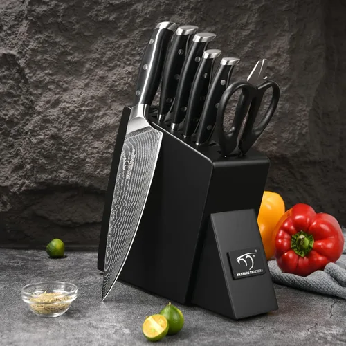 Miniatura 8 de NANFANG BROTHERS Juego de cuchillos para cocina con bloque, juego de cuchillos de cocina de Damasco con bloque, mango ergonómico ABS para juego