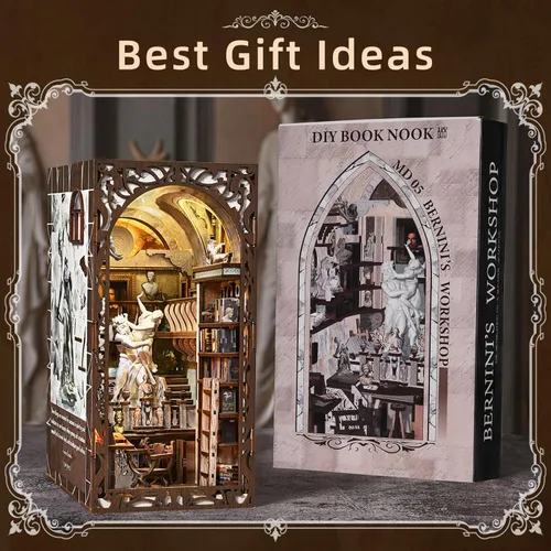 Miniatura 5 de CCCDF - Kit de manualidades para rincón de lectura de biblioteca, kit de casa de muñecas en miniatura, rompecabezas de madera 3D con luces LED