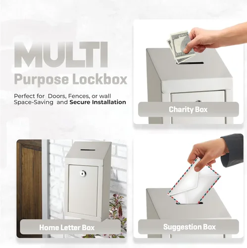 Miniatura 8 de Caja de donación de metal, caja de sugerencias con ranura y cerradura, caja de bloqueo para caja de dinero, buzón impermeable al aire libre y caja
