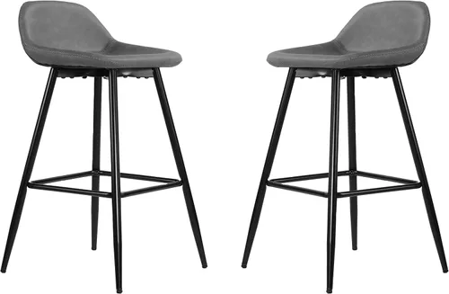 Miniatura 14 de Cortesi Home Taburetes de lluvia en piel sintética negro carbón, base negra (juego de 2)