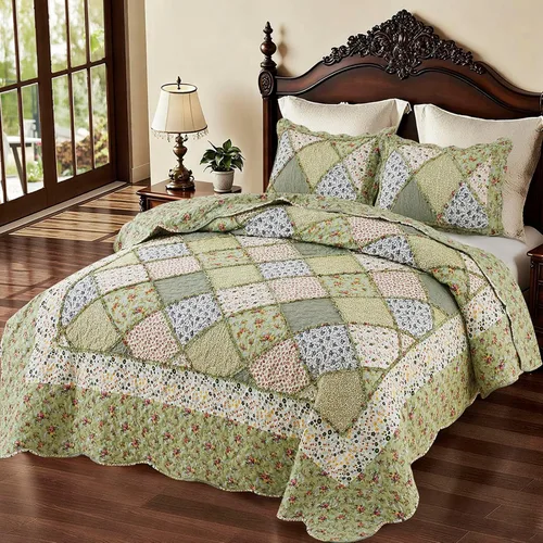 Miniatura 16 de VIVILINEN Juego de edredón de retazos florales azules, tamaño matrimonial, juego de ropa de cama de 3 piezas con 2 fundas de almohada