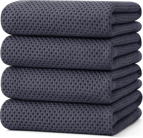Miniatura 165 de Kitinjoy - Paños de cocina de 100 % algodón, tela de tejido gofrado, paño de limpieza ultrasuave, absorbente y de secado rápido. Gris Oscuro