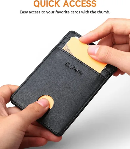Miniatura 140 de Buffway Billetera delgada para hombre, minimalista con bolsillo frontal delgado, tarjetero de cuero con bloqueo RFID para viajes de trabajo