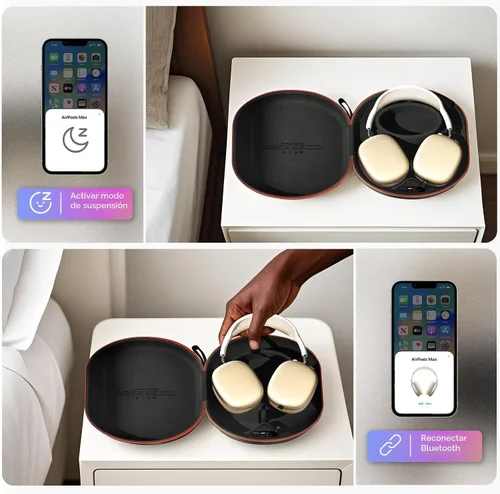 Miniatura 6 de Funda de carga para AirPods Max 1 y 2 - Cargador de auriculares de viaje con conectores magnéticos Lightning y USB-C, modo de suspensión automático