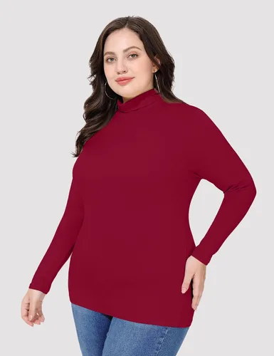 Miniatura 3 de COOTRY Camisetas de manga larga con cuello alto falso para mujer, talla grande, ligeras, ajustadas, de capa base