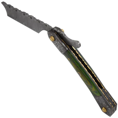 Miniatura 5 de Maquinilla de afeitar recta Cuchilla de afeitar de borde recto afilada de alta dureza de acero de Damasco real Cutthroat Straight Edge-Blade