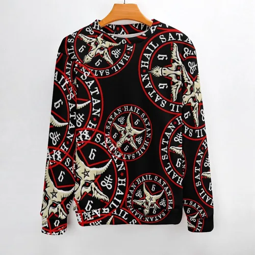 Miniatura 2 de Hail Satan Baphomet Goat Long Sleeve Sweatshirt Casual Crewneck Pullover Sweater Jumper Tops for Women Men
