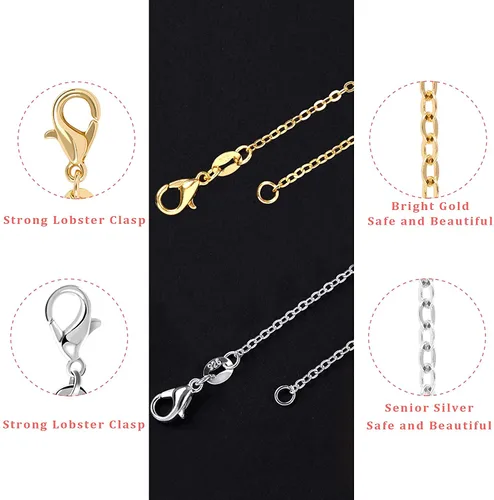 Miniatura 5 de Paquete de 50 cadenas de collar chapadas en plata a granel, paquete de cadenas de cable para fabricación de joyas
