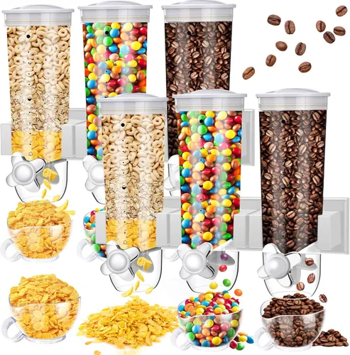 Miniatura 7 de Nitial Dispensador de cereales montado en la pared de 4.5 L, dispensador de granos triple con taza, contenedor de almacenamiento de cereales de Café