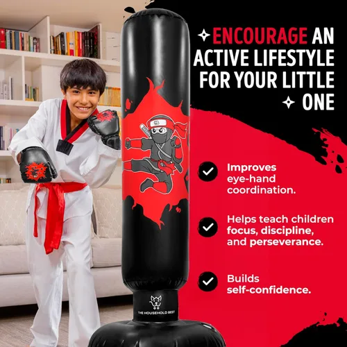 Miniatura 6 de THB Punching Bag for Kids - Inflatable Punching Bag with Boxing Gloves for Kids Age 3-8, 63” Ninja Boxing Bag with Electric Air Pump to Practice