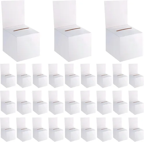 Miniatura 9 de Juego de 12 cajas para rifas, urnas y buzones de sugerencias con ranura, cajas de cartón para rifas de 15 x 15 x 15 cm con ranura para boletos