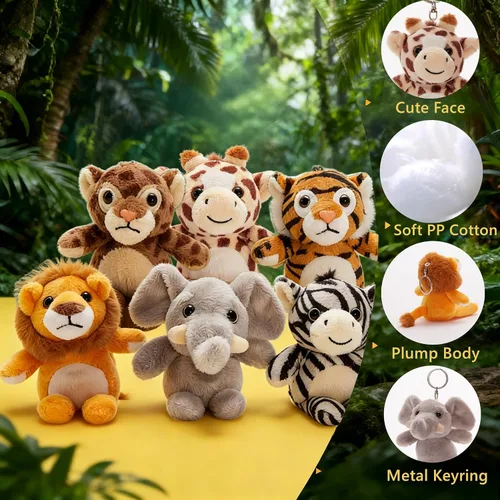 Miniatura 2 de Tezituor Paquete de 6 Pequeños Animales de Peluche a Granel Juguetes de Peluche, Mini Llaveros de Animales de Peluche Lindos de 6" para Niños, Mini