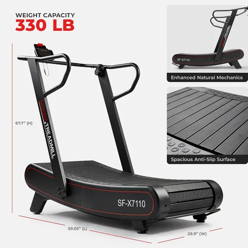 Miniatura 7 de Sunny Health & Fitness Smart Curved Manual Treadmill, Non-Motorized Self-Powered Running Machine, Heavy-Duty Commercial-Grade Endurance Training