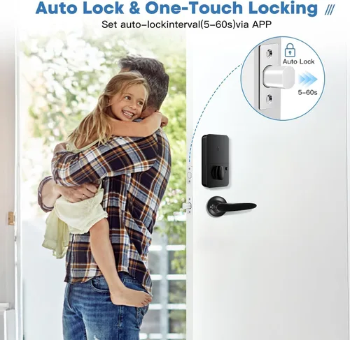 Miniatura 6 de Cerradura de puerta con teclado con asa, cerrojo electrónico digital con aplicación, bloqueo automático de huellas dactilares de entrada sin llave