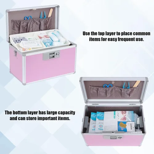 Miniatura 6 de xydstay Caja de bloqueo de medicamentos de 14 pulgadas, caja de almacenamiento de medicamentos segura para primeros auxilios, gabinete diario