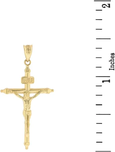 Miniatura 2 de Colgante de crucifijo INRI de cruz de pasión en oro amarillo macizo de 10k (1,4"), Oro amarillo