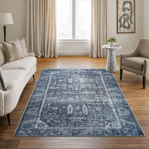 Miniatura 76 de Bloom Rugs - Alfombra lavable, antideslizante, de 1,83 x 2,74 m, color beige/blanco claro con borde tradicional, para sala de estar, dormitorio