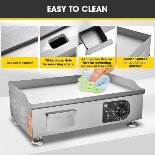 Miniatura 6 de WeChef 22 "Plancha comercial 3000 W Plancha eléctrica de encimera antiadherente plana de acero inoxidable ajustable restaurante parrilla control